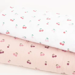 Musselin Stoff Baumwolle Kirschen rosa 1,33m Breite