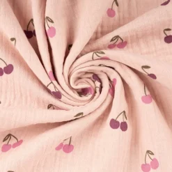 Musselin Stoff Baumwolle Kirschen rosa 1,33m Breite