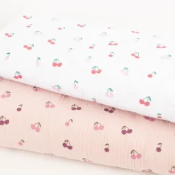 Musselin Stoff Baumwolle Kirschen weiß rosa rot 1,33m Breite