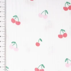 Musselin Stoff Baumwolle Kirschen weiß rosa rot 1,33m Breite