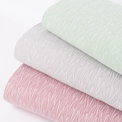 Musselin Stoff Baumwolle LEAVES geometrische Blätter rosa weiß 1,35m Breite
