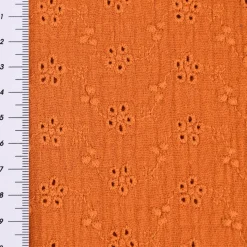 Musselin Stoff Baumwolle Lochstickerei Blumen Ranken einfarbig orange 1,20m Breite