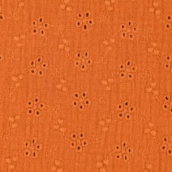 Musselin Stoff Baumwolle Lochstickerei Blumen Ranken einfarbig orange 1,20m Breite