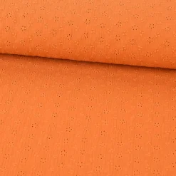 Musselin Stoff Baumwolle Lochstickerei Blumen Ranken einfarbig orange 1,20m Breite