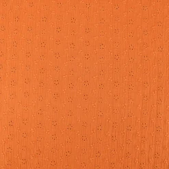 Musselin Stoff Baumwolle Lochstickerei Blumen Ranken einfarbig orange 1,20m Breite