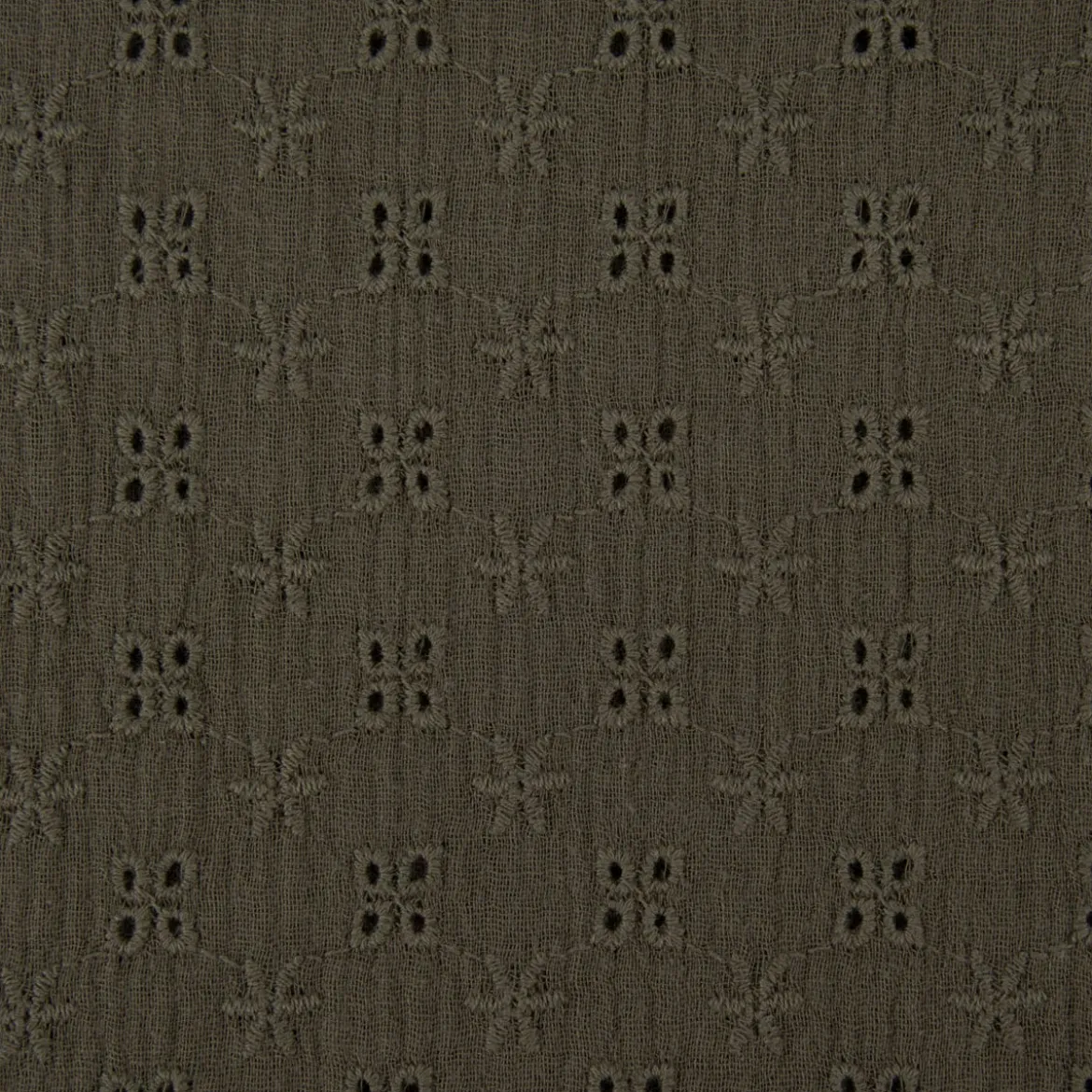Musselin Stoff Baumwolle Lochstickerei Blumen einfarbig khaki 1,35m Breite
