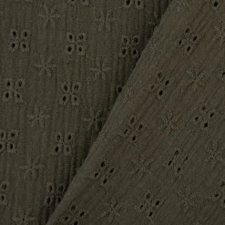 Musselin Stoff Baumwolle Lochstickerei Blumen einfarbig khaki 1,35m Breite