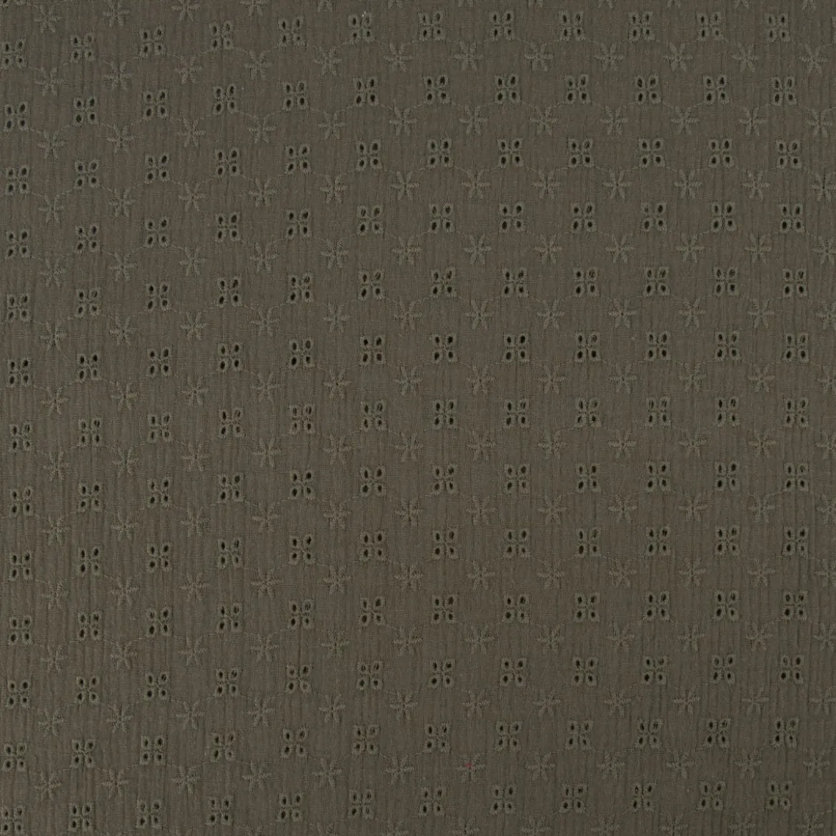 Musselin Stoff Baumwolle Lochstickerei Blumen einfarbig khaki 1,35m Breite