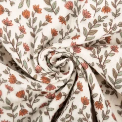 Musselin Stoff Baumwolle Madeleine Mini Blumen Blätter beige 1,30m Breite