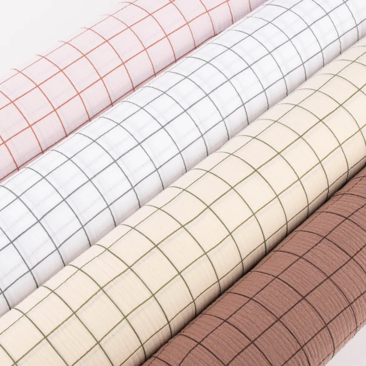 Musselin Stoff Baumwolle Meterware Gitterkaro beige khakigrün 1,30m Breite
