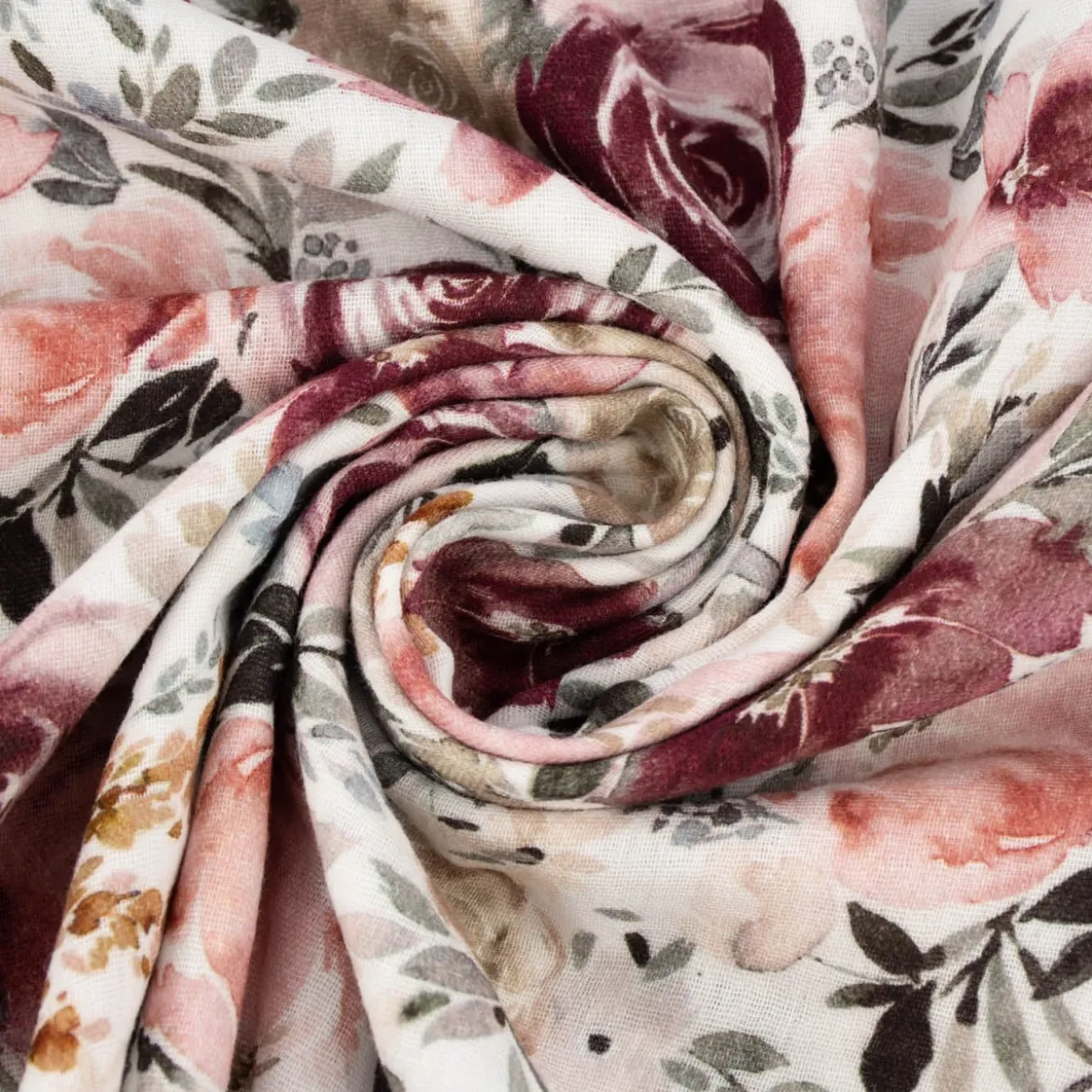 Musselin Stoff Baumwolle Meterware Rosen Digitaldruck weiß rosenrot 1,35m Breite