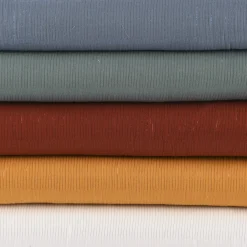 Musselin Stoff Baumwolle Nadelstreifen Streifen Lurex Glitzer ocker 1,35m Breite