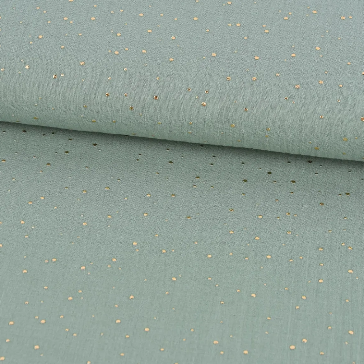 Musselin Stoff Baumwolle Punkte dunkel mint gold 1,4m Breite