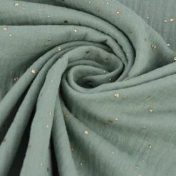 Musselin Stoff Baumwolle Punkte dunkel mint gold 1,4m Breite