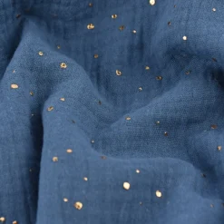 Musselin Stoff Baumwolle Punkte jeansblau gold 1,4m Breite
