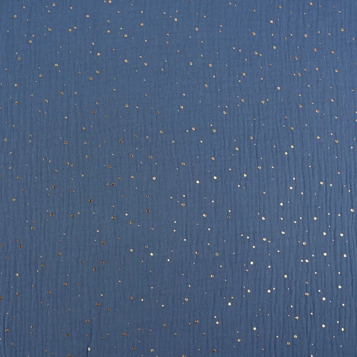 Musselin Stoff Baumwolle Punkte jeansblau gold 1,4m Breite