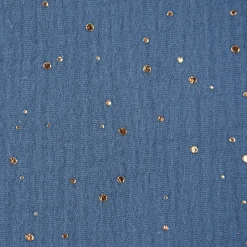 Musselin Stoff Baumwolle Punkte jeansblau gold 1,4m Breite