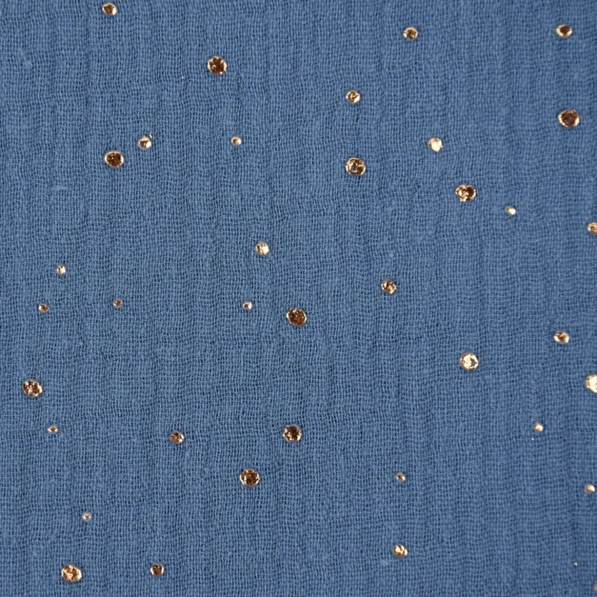Musselin Stoff Baumwolle Punkte jeansblau gold 1,4m Breite