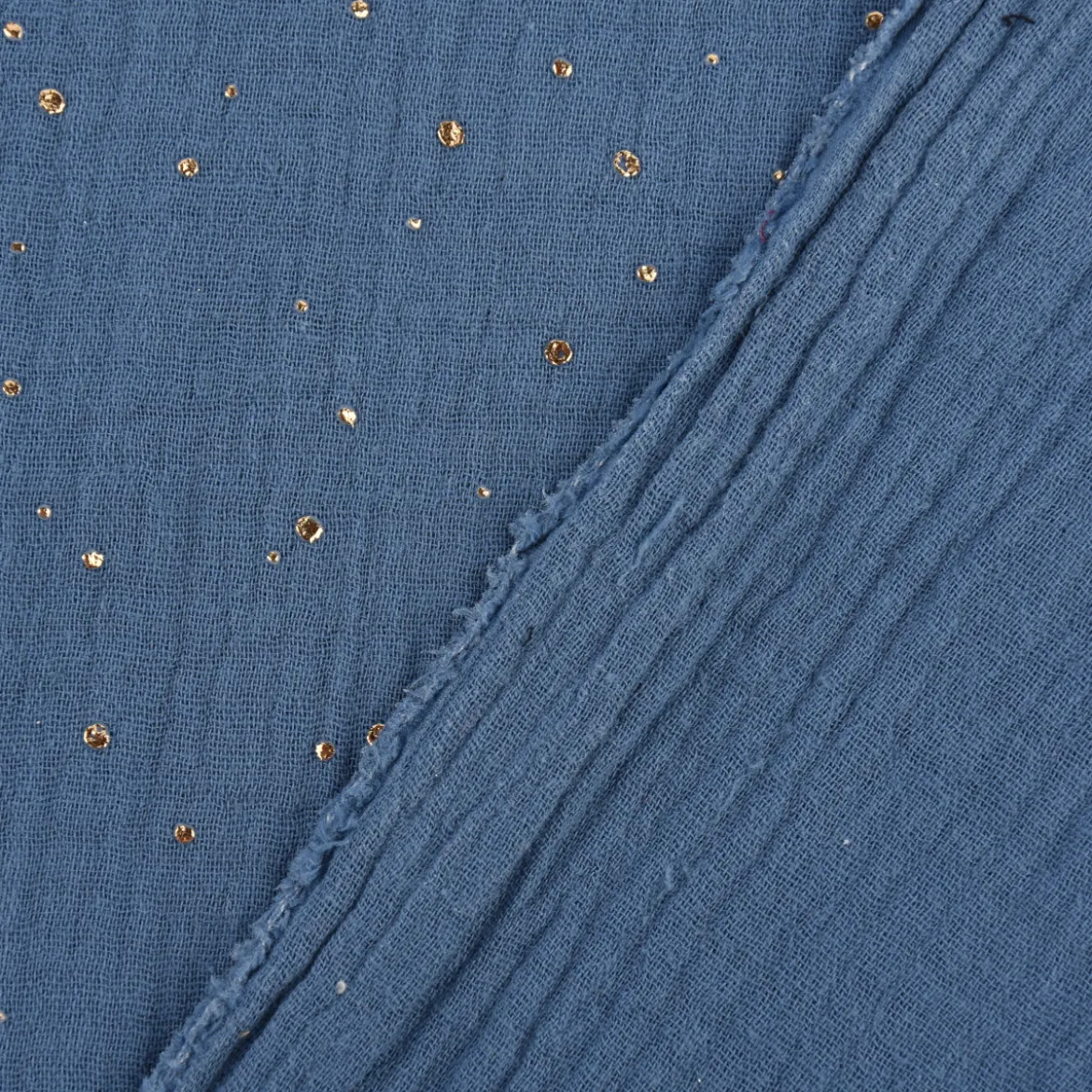 Musselin Stoff Baumwolle Punkte jeansblau gold 1,4m Breite
