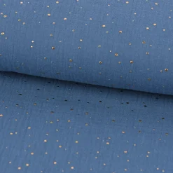Musselin Stoff Baumwolle Punkte jeansblau gold 1,4m Breite