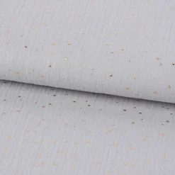 Musselin Stoff Baumwolle Punkte hellgrau gold 1,4m Breite