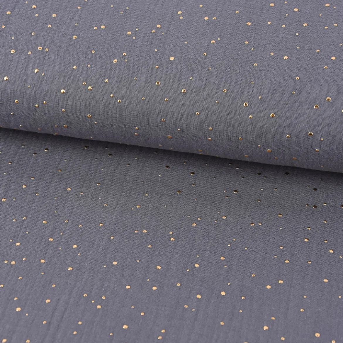 Musselin Stoff Baumwolle Punkte grau gold 1,4m Breite