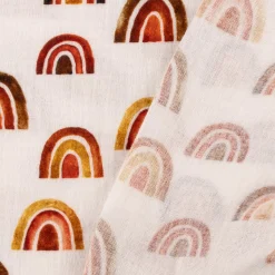 Musselin Stoff Baumwolle Regenbogen weiß rot ocker 1,38m Breite