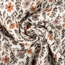Musselin Stoff Baumwolle Steppstoff Maddy Doubleface Blumen braun wollweiß 1,30m Breite