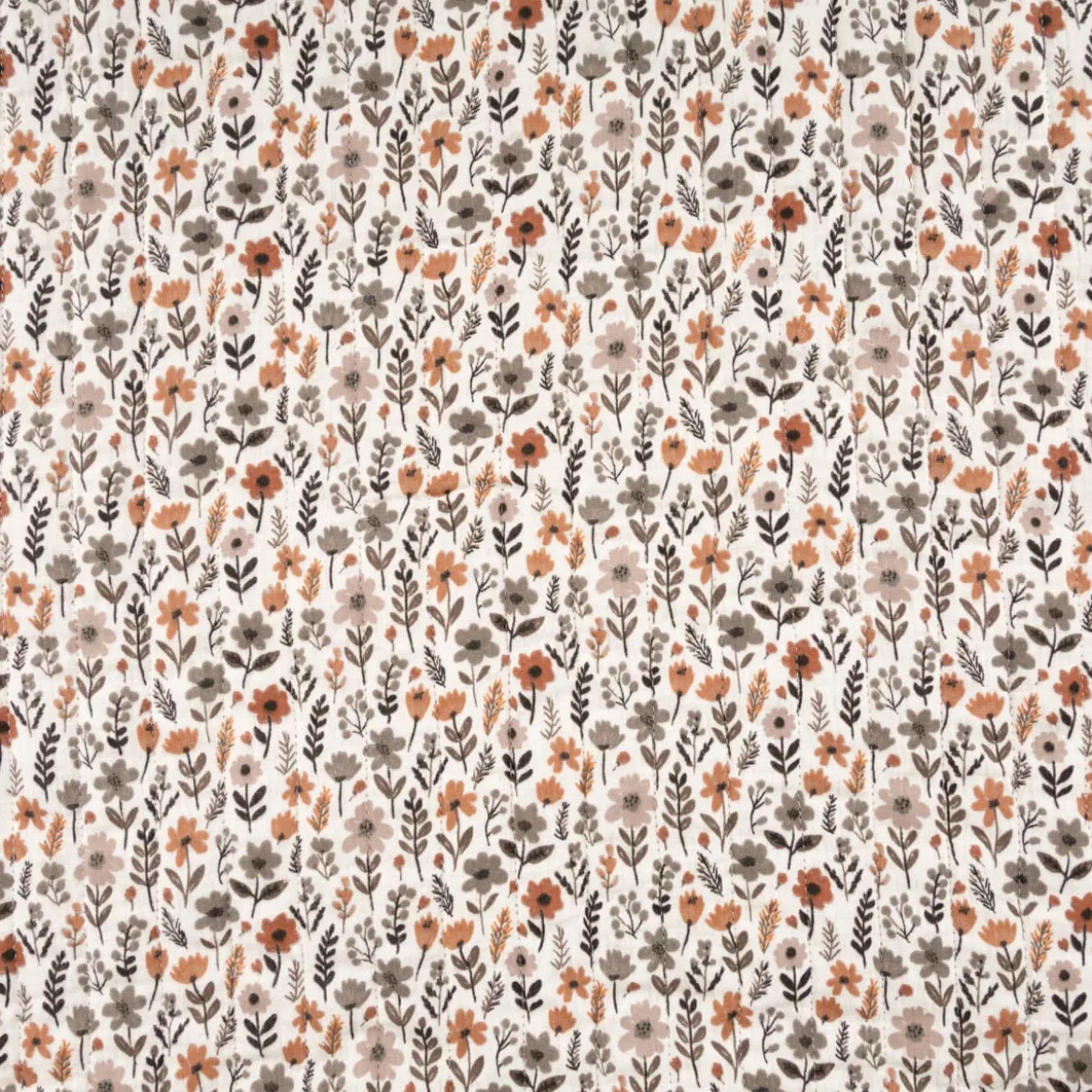Musselin Stoff Baumwolle Steppstoff Maddy Doubleface Blumen braun wollweiß 1,30m Breite