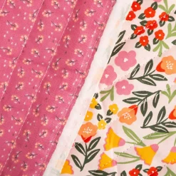 Musselin Stoff Baumwolle Steppstoff Marem Doubleface Blumen rosa 1,44m Breite