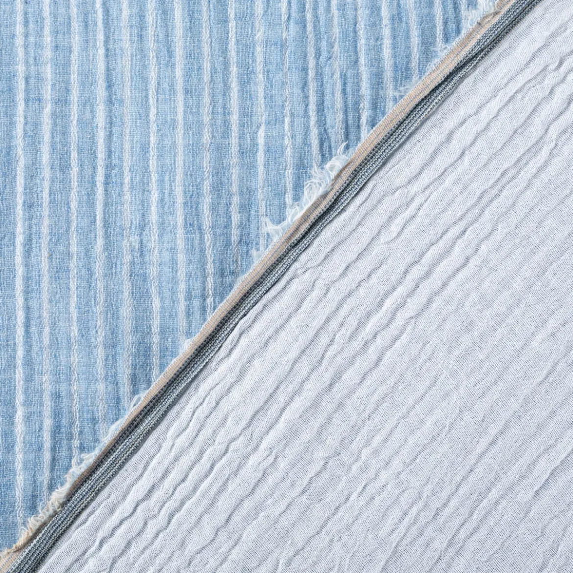 Musselin Stoff Baumwolle Yarn Dyed Streifen zweiseitig blau weiß 1,35m Breite