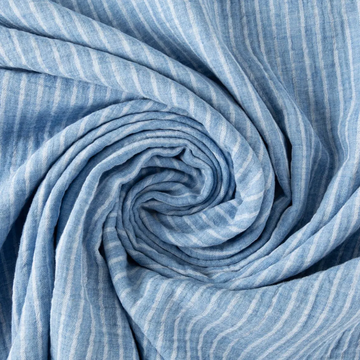 Musselin Stoff Baumwolle Yarn Dyed Streifen zweiseitig blau weiß 1,35m Breite