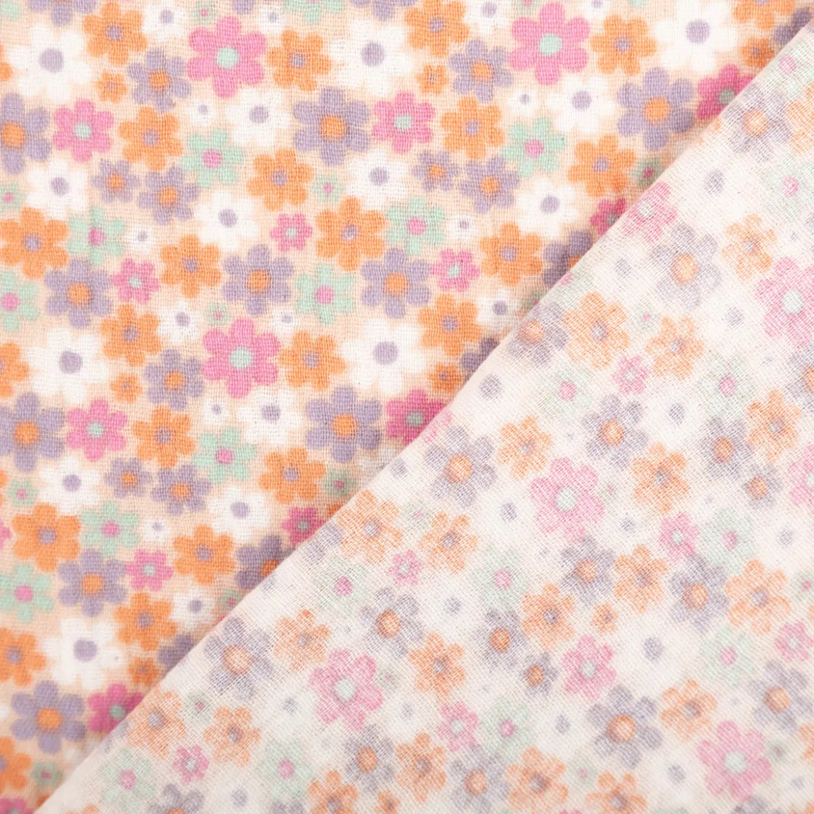 Musselin Stoff Baumwollstoff Blüten rosa bunt 1,50m Breite