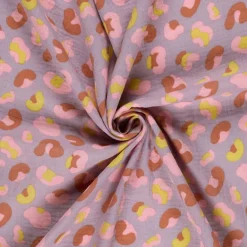 Musselin Stoff Baumwollstoff Leo lila rosa gelb 1,50m Breite