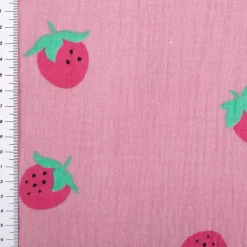 Musselin Stoff Baumwollstoff Erdbeeren rosa 1,50m Breite