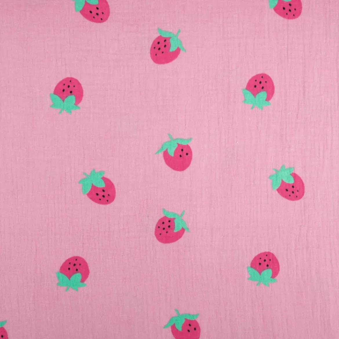 Musselin Stoff Baumwollstoff Erdbeeren rosa 1,50m Breite