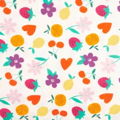 Musselin Stoff Baumwollstoff Früchte Blumen weiß bunt 1,50m Breite