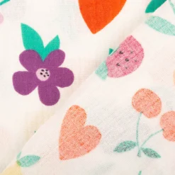 Musselin Stoff Baumwollstoff Früchte Blumen weiß bunt 1,50m Breite