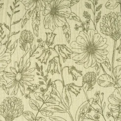 Musselin Stoff Baumwollstoff Blumen Blätter khaki grün 1,50m Breite