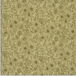 Musselin Stoff Baumwollstoff Blumen Blätter khaki grün 1,50m Breite