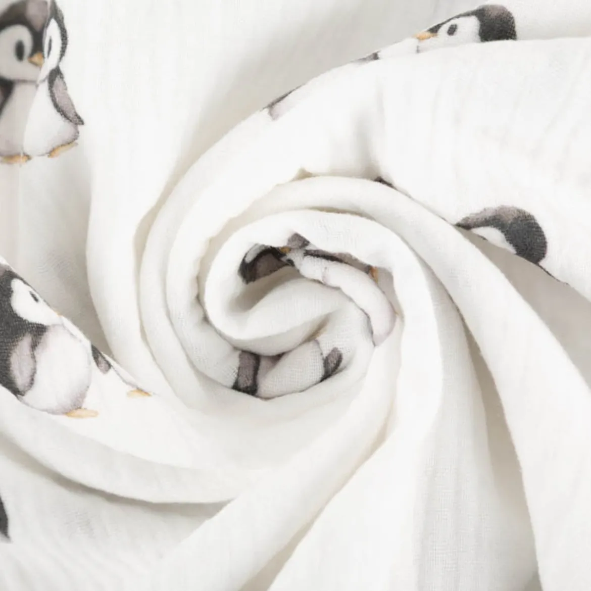 Musselin Stoff Bio Baumwolle Digitaldruck Pinguin weiß 1,33m Breite