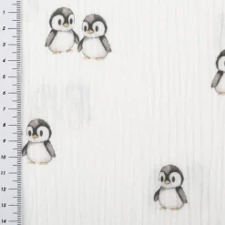 Musselin Stoff Bio Baumwolle Digitaldruck Pinguin weiß 1,33m Breite