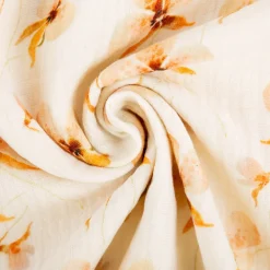 Musselin Stoff Bio Baumwolle Blumen Digitaldruck beige peach 1,30m Breite