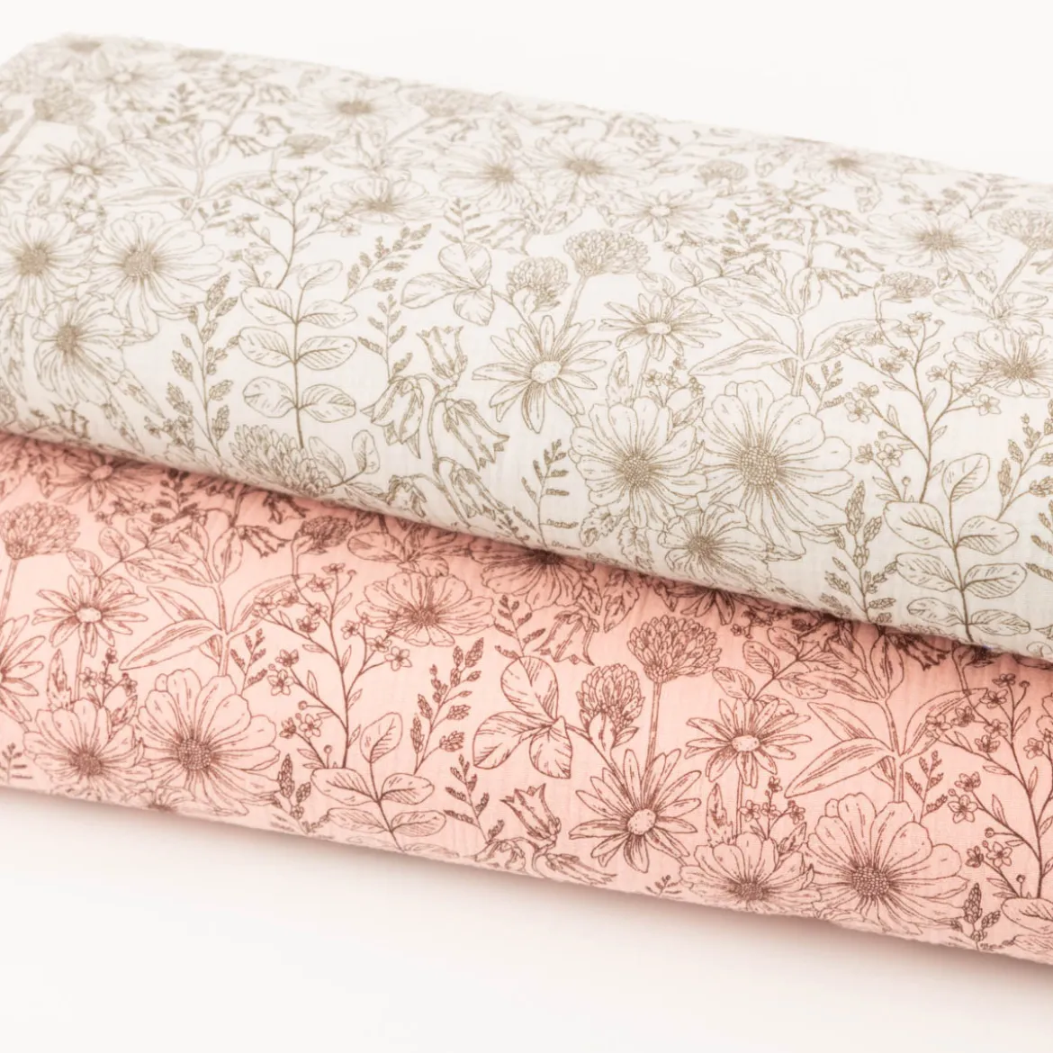 Musselin Stoff Blumen wollweiß beige 1,50m Breite