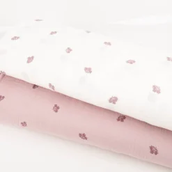 Musselin Stoff Double Gauze Blümchen Stickerei mauve 1,35m Breite