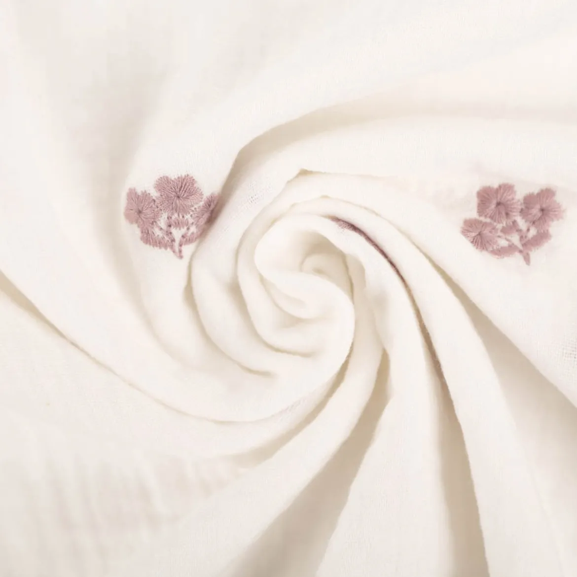 Musselin Stoff Double Gauze Blümchen Stickerei weiß rosa 1,35m Breite