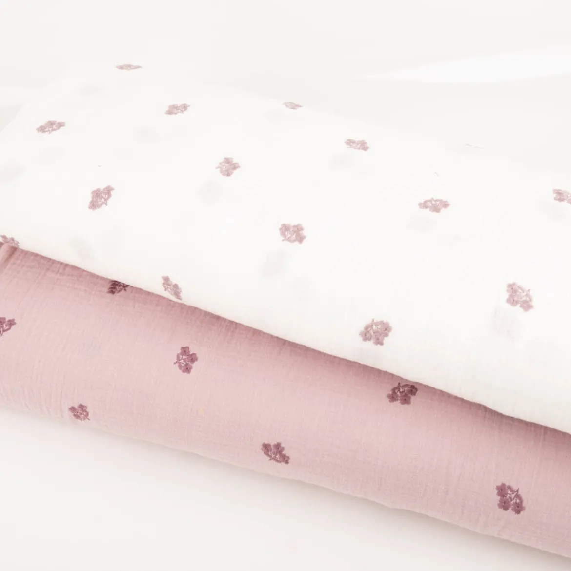 Musselin Stoff Double Gauze Blümchen Stickerei weiß rosa 1,35m Breite