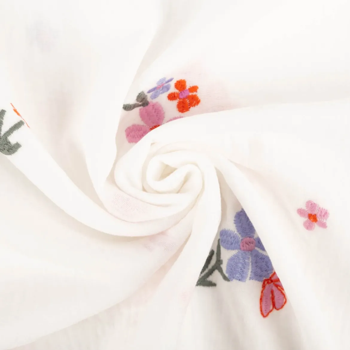 Musselin Stoff Double Gauze Blumen Stickerei weiß rosa 1,35m Breite