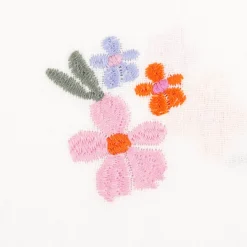 Musselin Stoff Double Gauze Blumen Stickerei weiß rosa 1,35m Breite