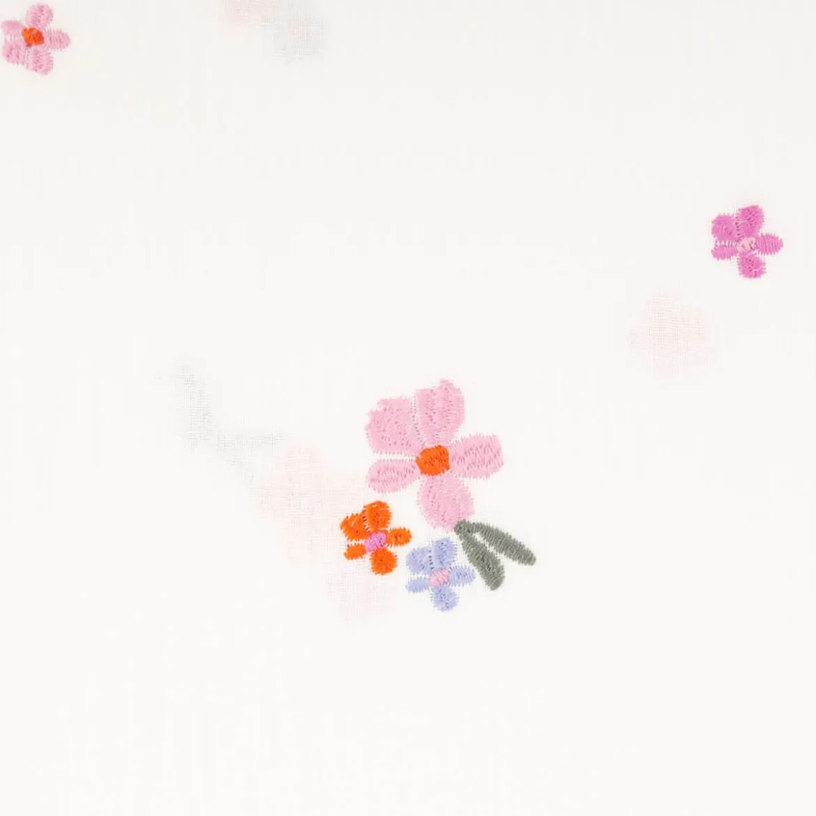Musselin Stoff Double Gauze Blumen Stickerei weiß rosa 1,35m Breite
